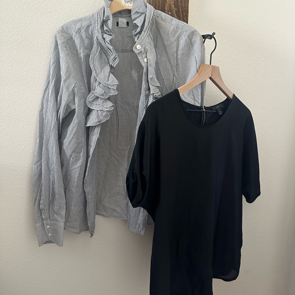 J. Crew blouse bundle  Black Top Striped ruffle long sleeve sz M